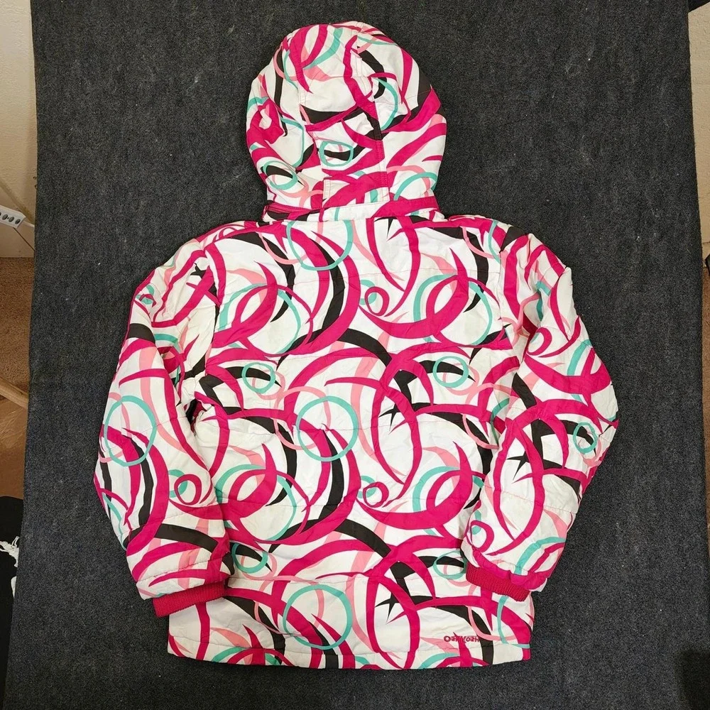 OshKosh B'gosh Girls Pink Multicoloured Swirl Puffer Jacket Hooded Size 10